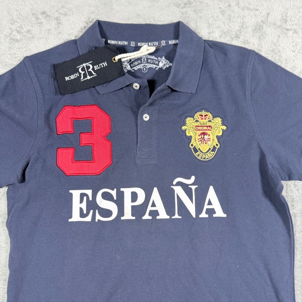 Robin Ruth Mens Small España Spain Rugby Polo Shirt Navy Blue Rugby Style - Picture 2 of 9